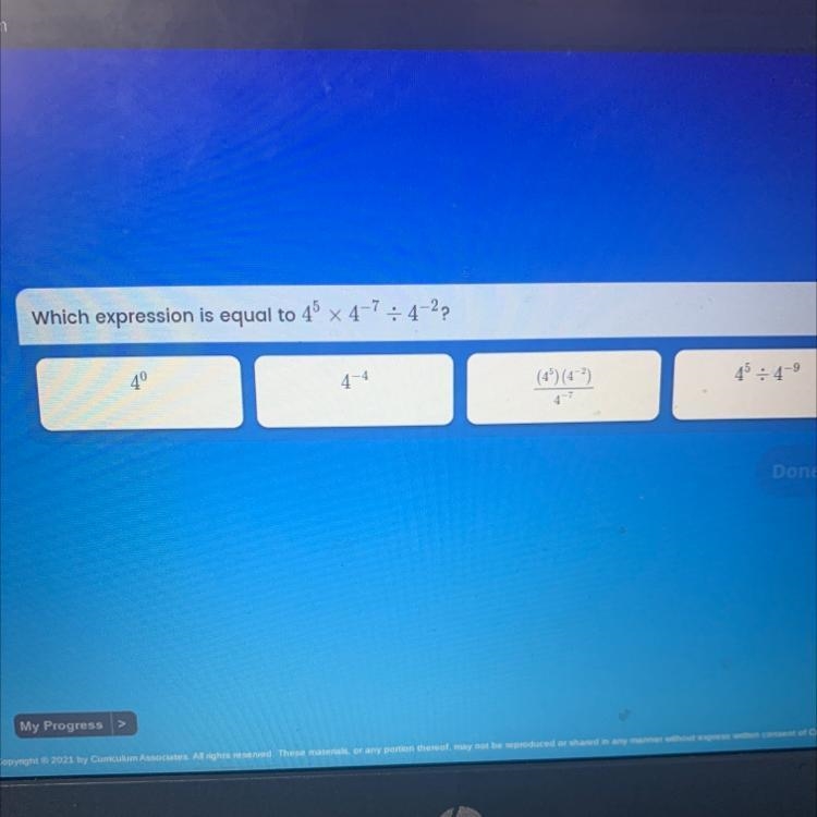 Which expression is equal to 45 x 4-7: 4-2?-example-1