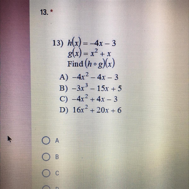 Plzzzzz hellp!!! I’ll give you best answer! This is urgent! 13) h(x) = 4x – 3 g(x-example-1