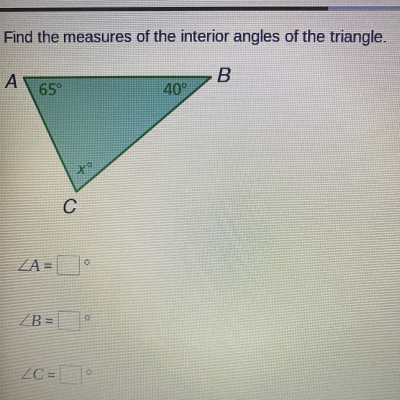 Find the measures of the interior angles of the triangle.-example-1