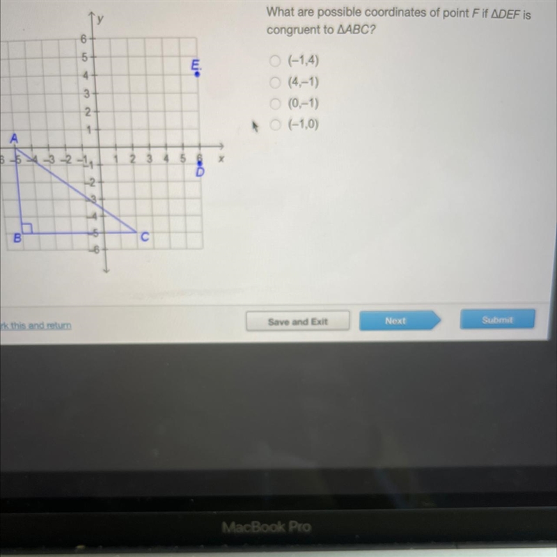 What are possible coordinates of point F if triangle DEF is congruent to triangle-example-1