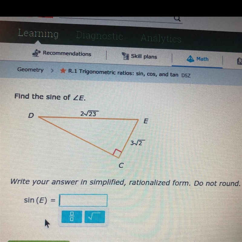 Find the sine of Write your answer in simplified, rationalized form. Do not round-example-1