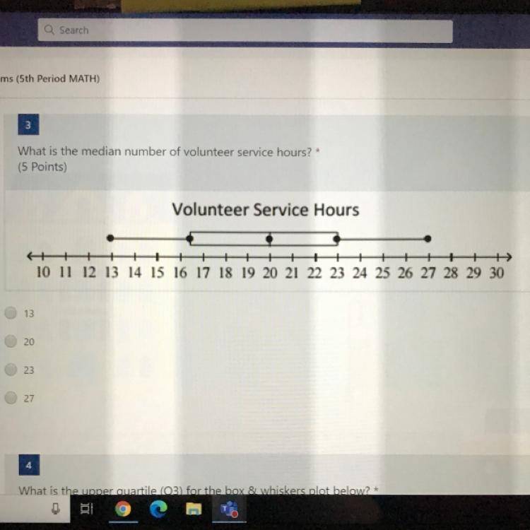 3 What is the median number of volunteer service hours? * (5 Points) Volunteer Service-example-1