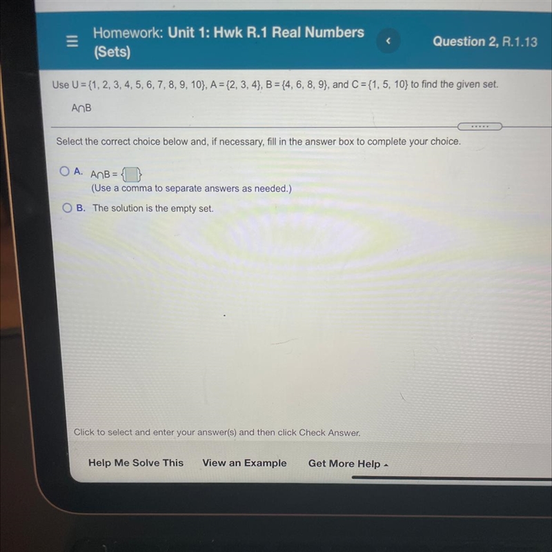 Use U = {1, 2, 3, 4, 5, 6, 7, 8, 9, 10), A = {2, 3, 4}, B = {4, 6, 8, 9}, and C = {1, 5, 10} to-example-1