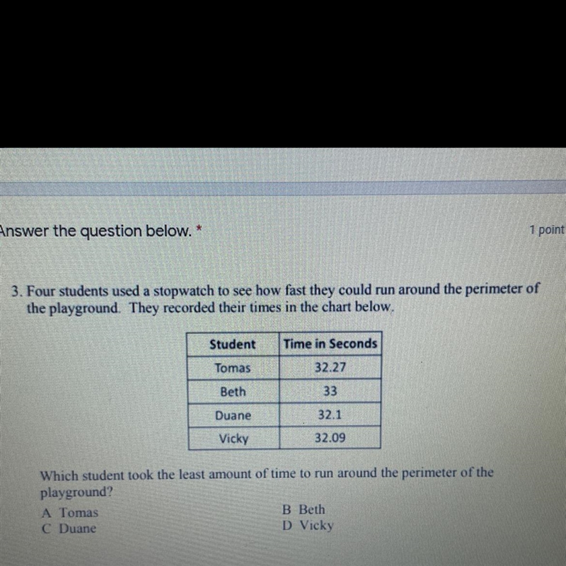 Four students used a stopwatch to see how fast they could run around the perimeter-example-1