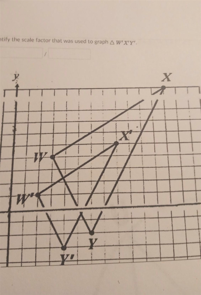 Identify tje scale factor that was used to graph W' X' Y'​-example-1