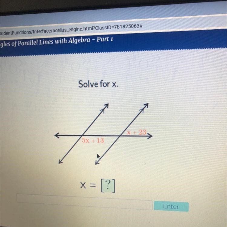 Solve for x. H A x + 23 5x + 13 x = [?] Enter-example-1