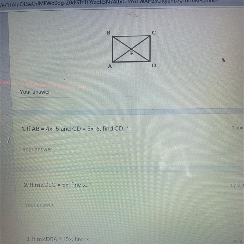 1. If AB = 4x+5 and CD = 5x-6, find CD.-example-1