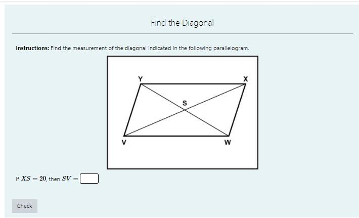 Instructions: Find the measurement of the diagonal indicated in the following parallelogram-example-1