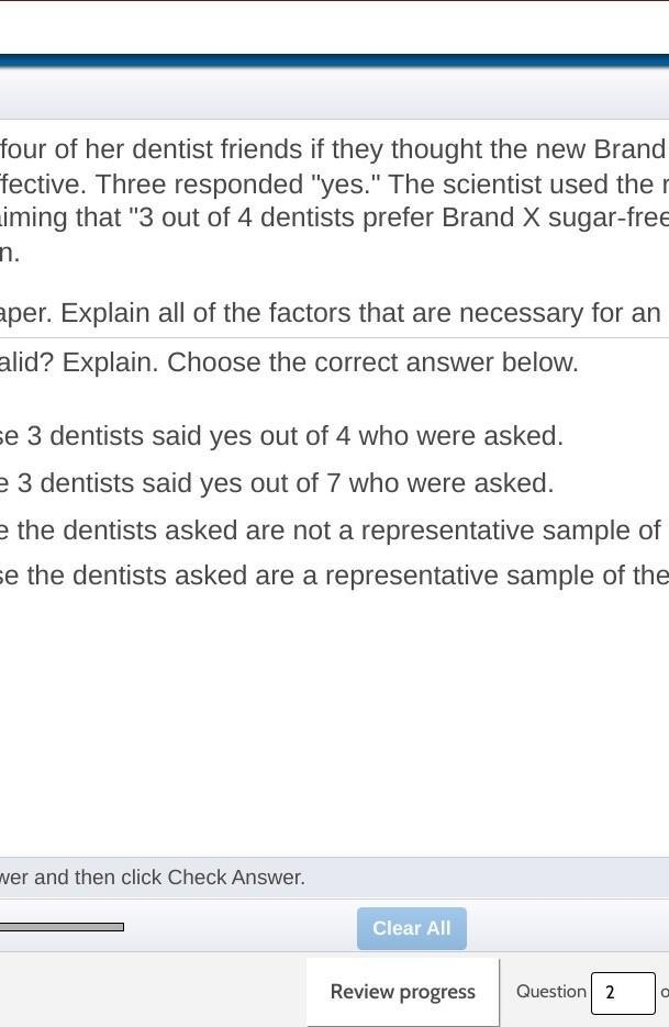 ​A scientist asked four of her dentist friends if they thought the new Brand X sugar-example-1