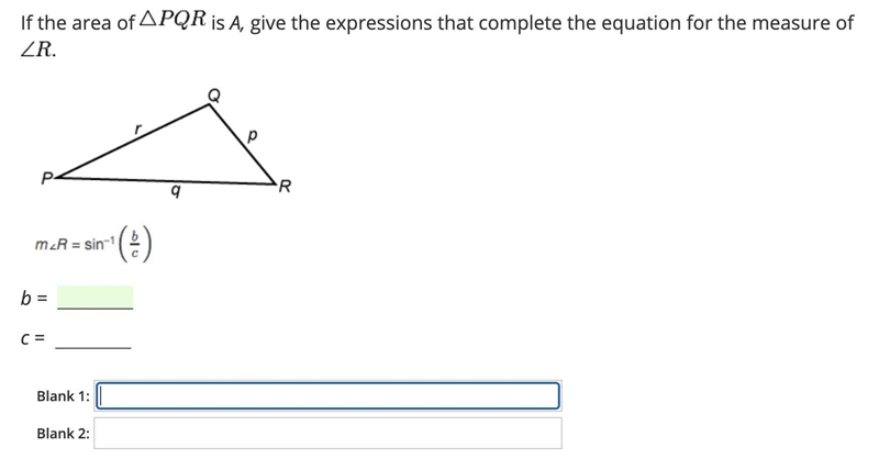 If the area of triangle pqr is (A) gives the expression that complete the equation-example-1