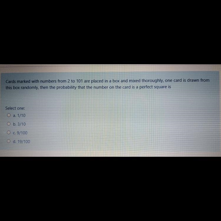 The probability that the number on the card is a perfect square is-example-1