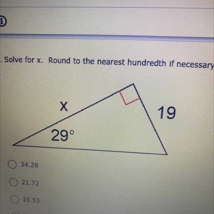 2. Solve for x. Round to the nearest hundredth if necessary. Х 19 29°-example-1