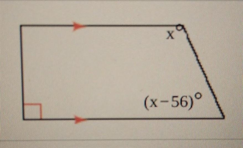 Find the value of x. then find the measure of each labeled angle x°= (x-56)°=​-example-1