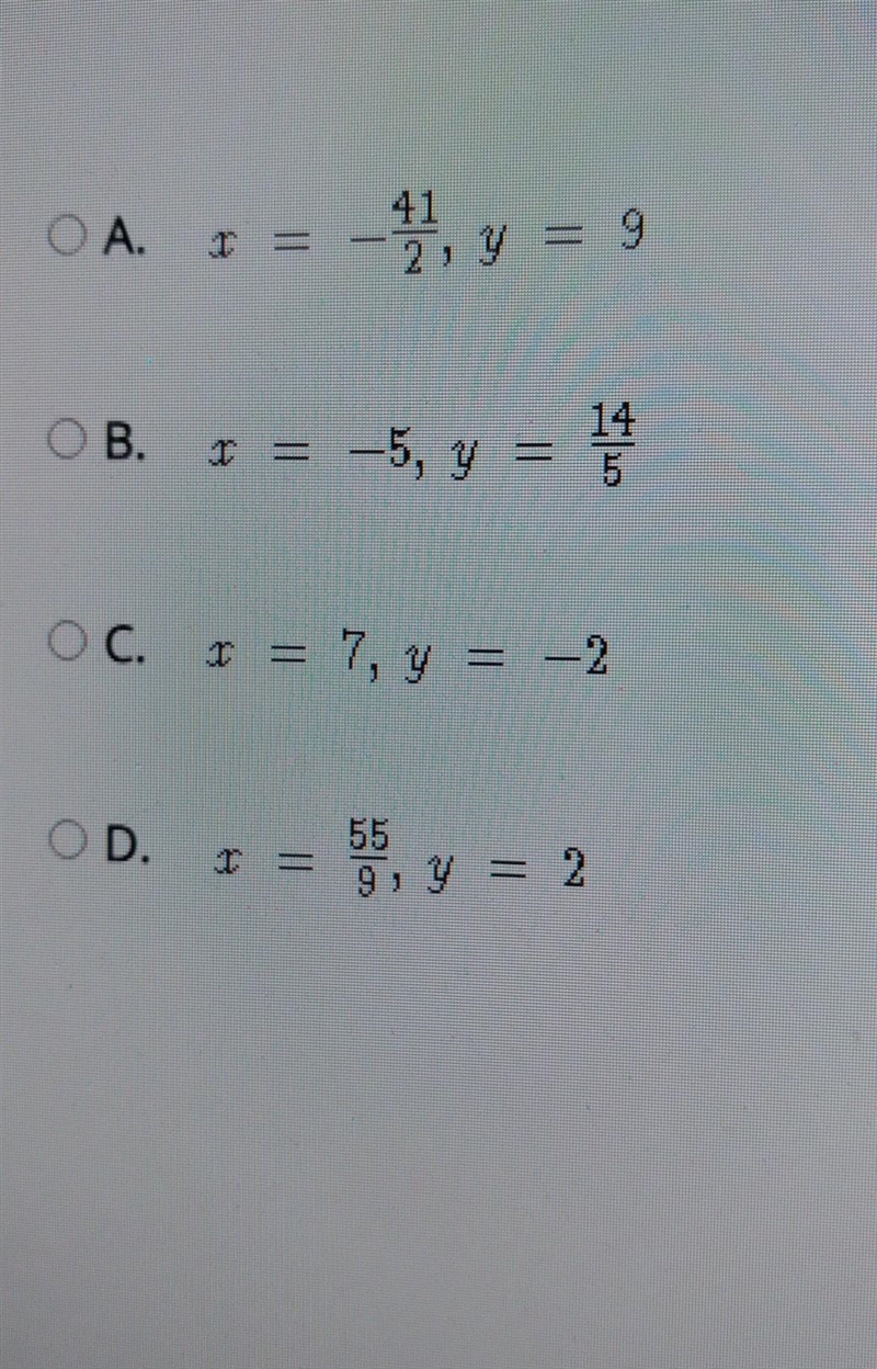 Use elimination to find the solution to the system of equations. 9x + 2y = 59 2x + 5y-example-1