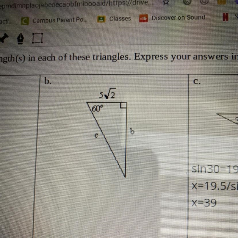 Help me with this please?? Find the indicated side length(s) of this triangle in simplified-example-1