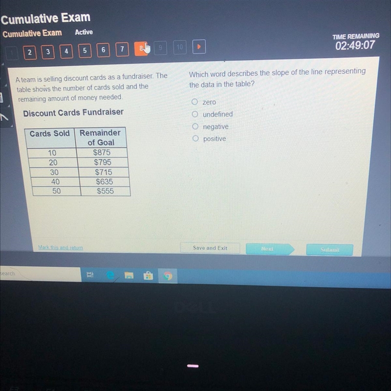 Which word describes the slope of the line representing the data in the table?-example-1