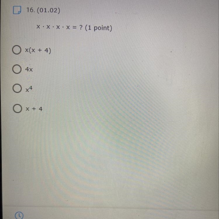 X.X.X.X = ? (1 point) O x(x + 4) 4x OxA O x + 4-example-1