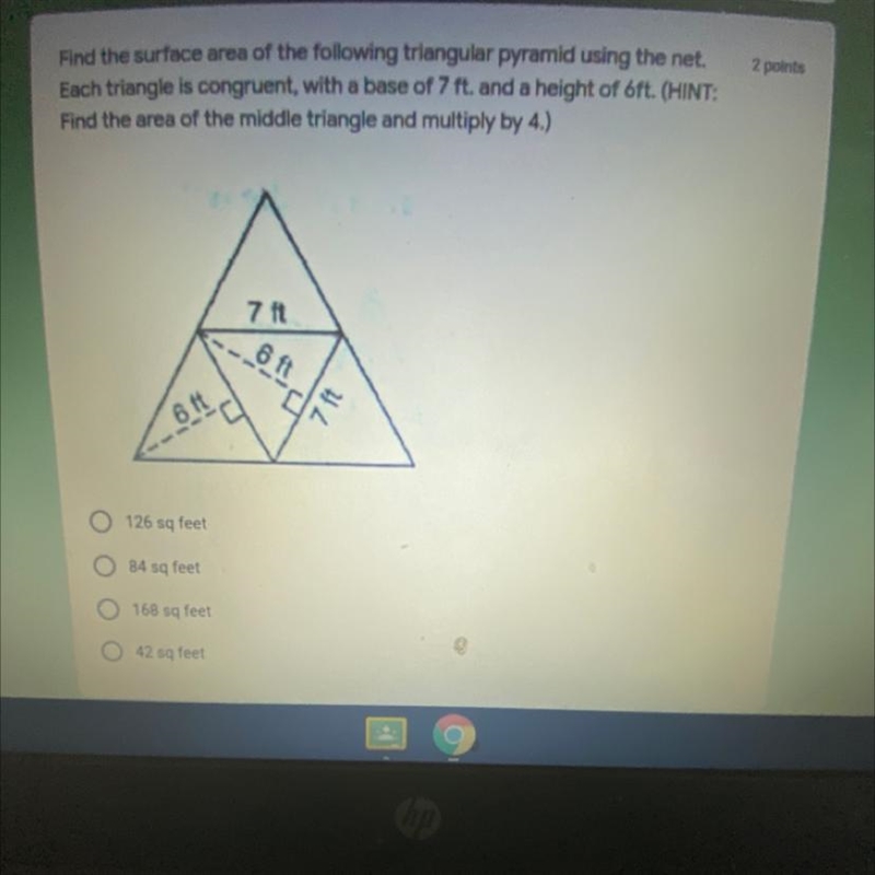 Find the surface area of the following triangular pyrarnid using the net. Each triangle-example-1