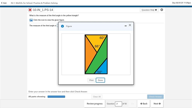 What is the measure of the third angle in the yellow​ triangle?-example-1