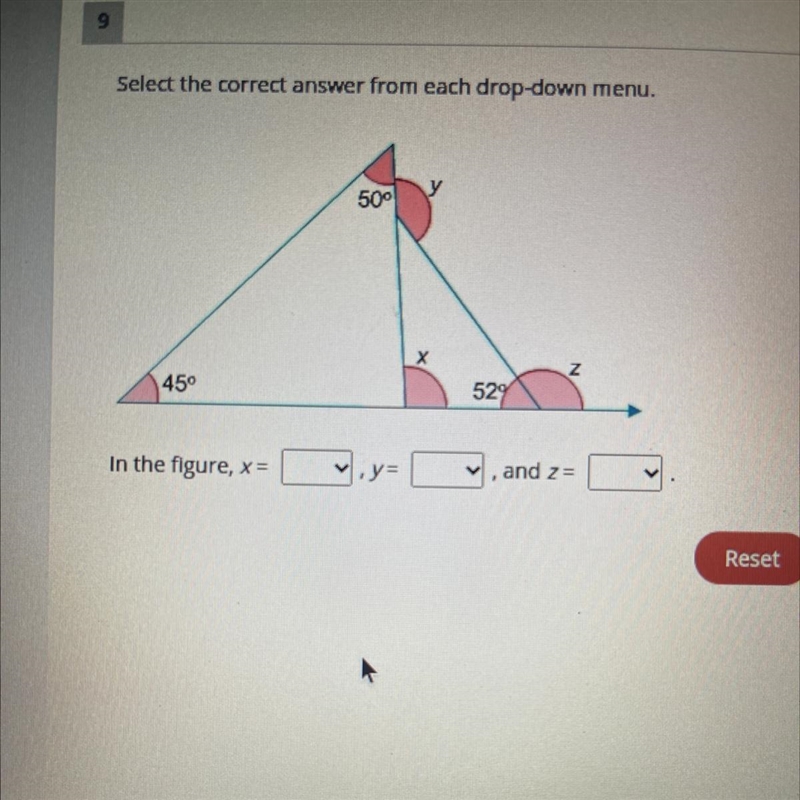 In the figure, x= ?, y= ?, and z= ?-example-1