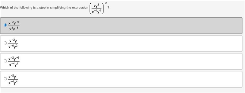 Which of the following is a step in simplifying the expression x multiplied by y to-example-1