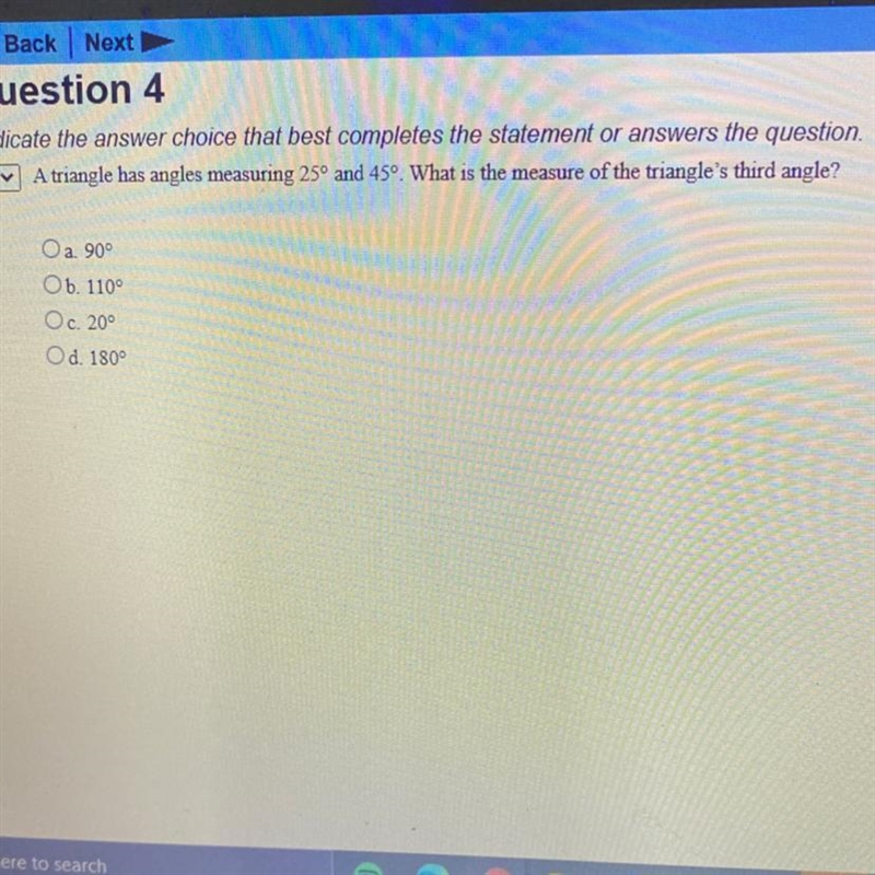 A triangle has angles measuring 25° and 45°. What is the measure of the triangle's-example-1