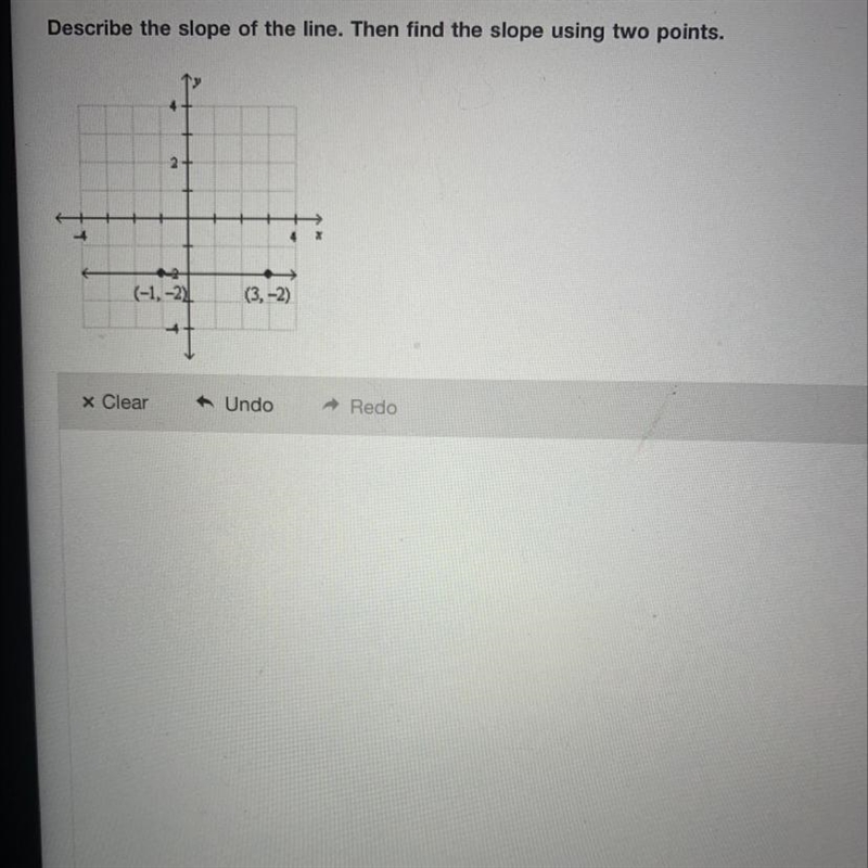 Describe the slope of the line. Then find the slope using two points. helppp step-example-1