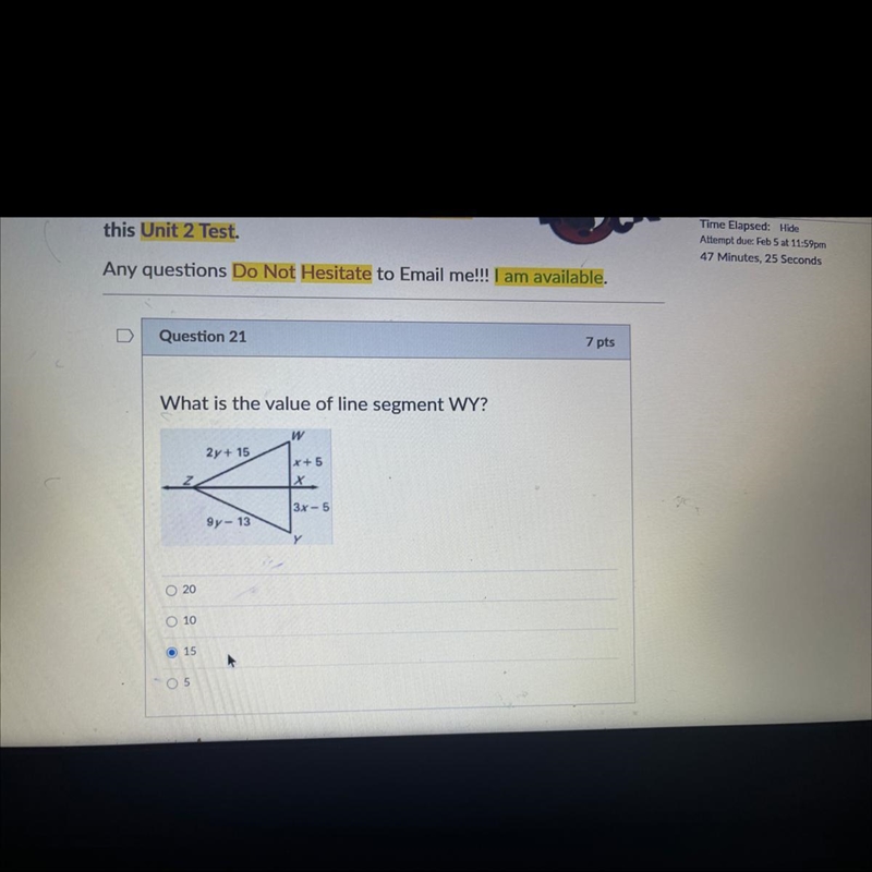 What is the value of line segment WY? (Not sure if this is correct)-example-1