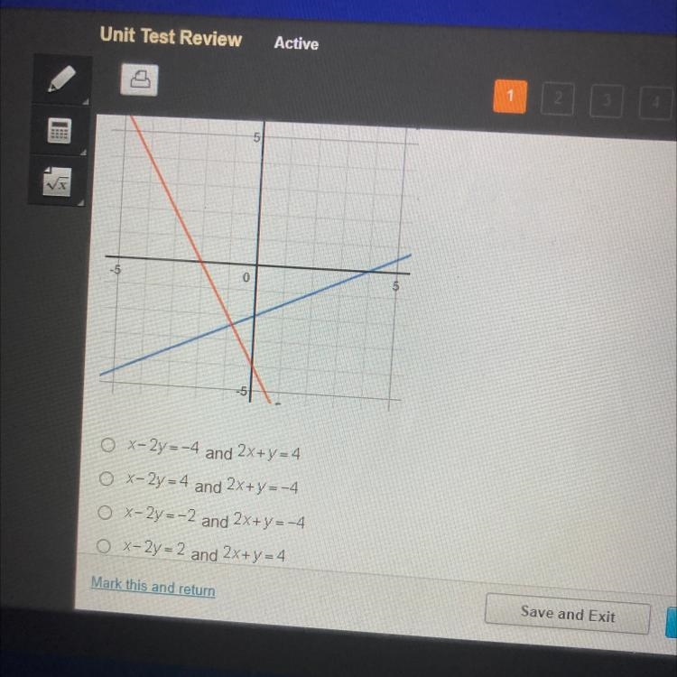 What system of equations is shown on the graph below-example-1