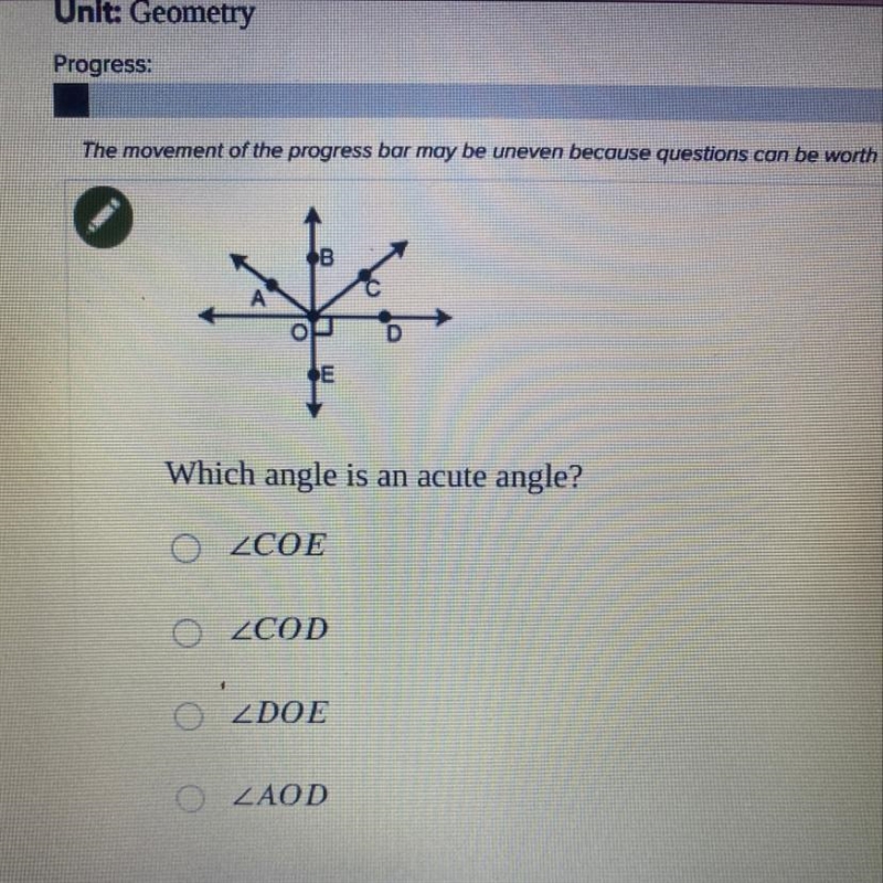 * E Which angle is an acute angle?-example-1