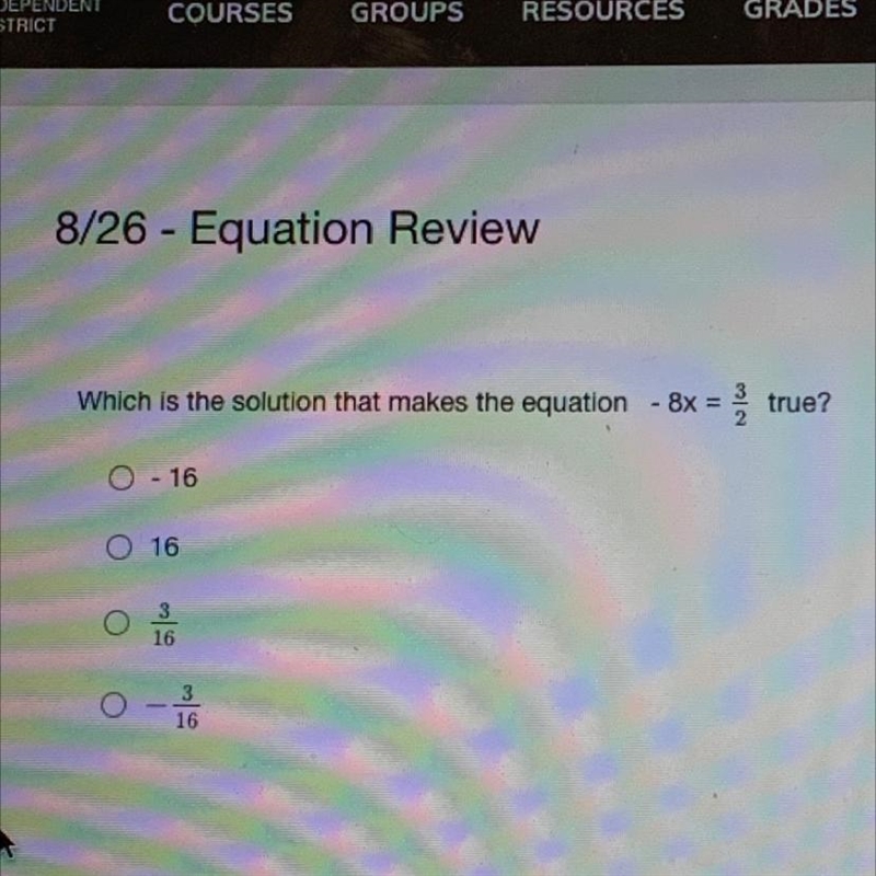 8/26 - Equation Review Which is the solution that makes the equation - 8x = true?-example-1