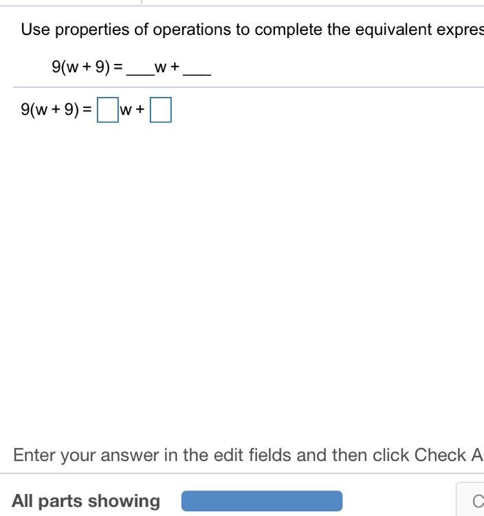 9(w+9)=___w+____ plsss answer-example-1