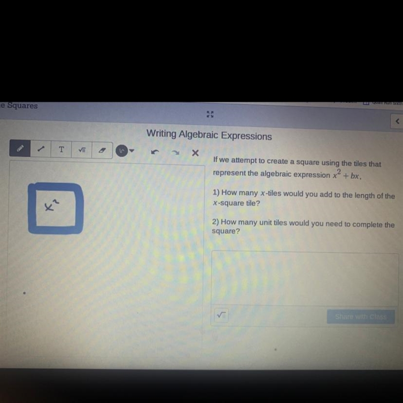 If we attempt to create a square using the tiles that represent the algebraic expression-example-1