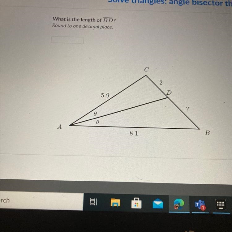 Angle DAC= angle BAD what is the length of side bd round to one decimal place-example-1