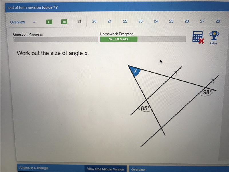 Work our the size of angle x.-example-1