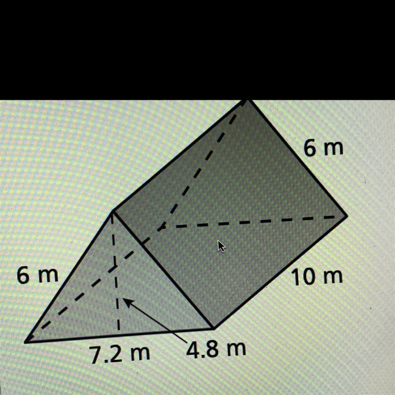 Find the surface area of the following prism: 6 m 6 m 10 m 7.2 m 4.8 m-example-1