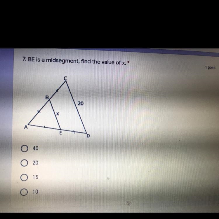 BE is a midsegment, Find the value of x. Please-example-1