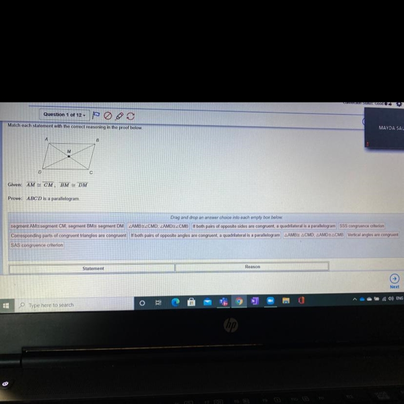 Match each statement with the correct reasoning in the proof below.-example-1