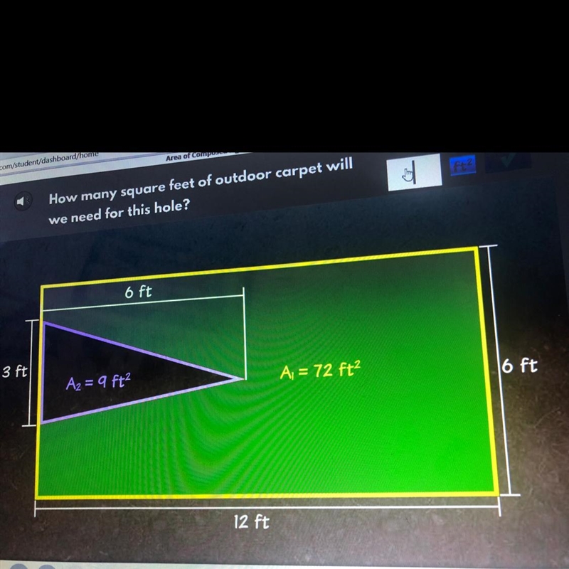 How many square feet of outdoor carpet will we need for this hole?-example-1