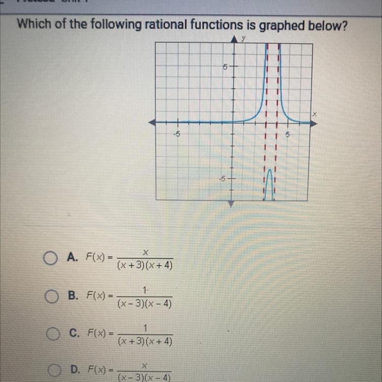 Which of the following rational functions is graphed below?-example-1