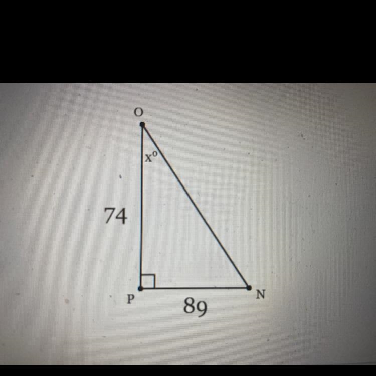 In ANOP, the measure of Angle P=90°, PN = 89 feet, and OP = 74 feet. Find the measure-example-1