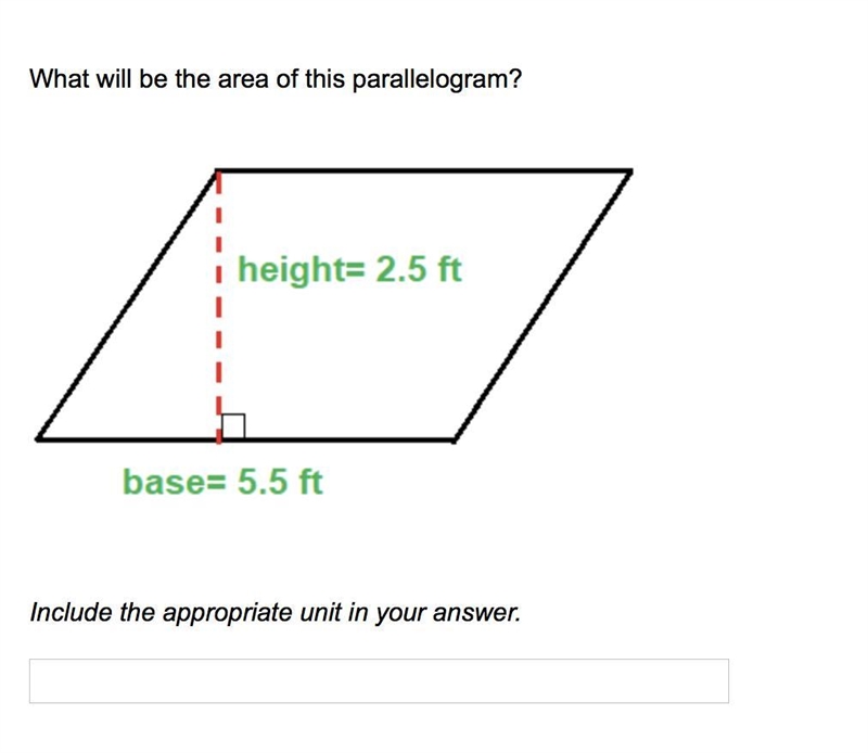 What will be the area of this parallelogram? Include the appropriate unit in your-example-1