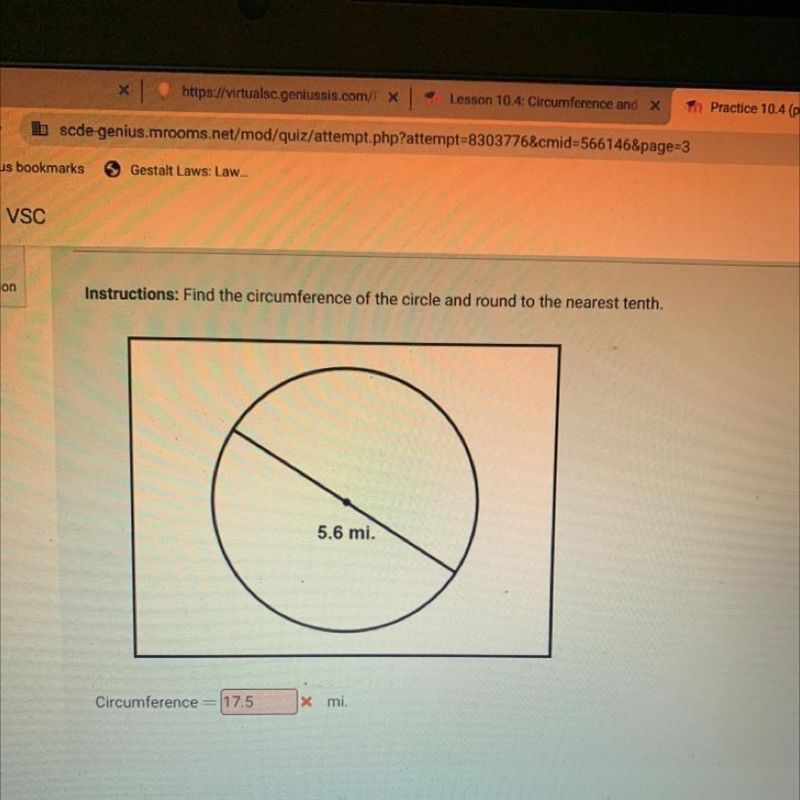 Find the circumference of the circle and round to the nearest tenth-example-1