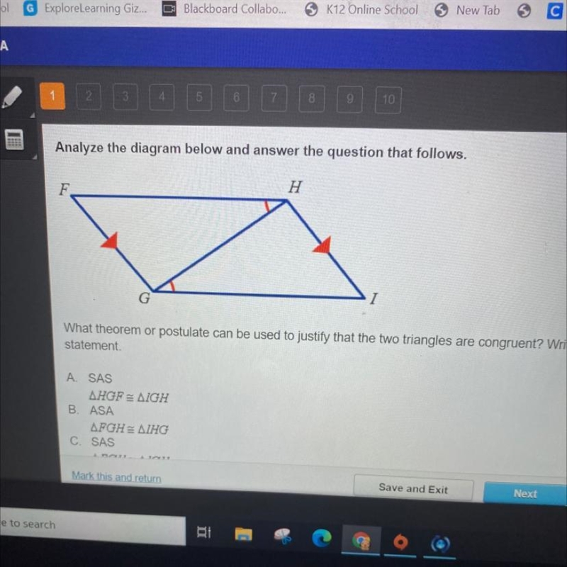 What theorem or postulate can be used to justify that the two triangles are congruent-example-1