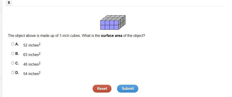 The object above is made up of 1-inch cubes. What is the surface area of the object-example-1