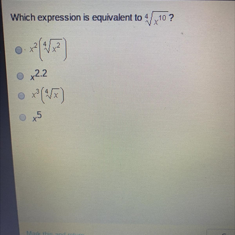 Which expression is equivalent to 4 10?-example-1