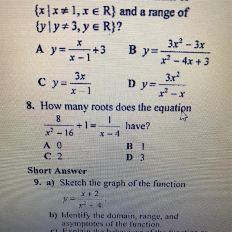 How many roots does the equation (8/(x^2 - 16) )+ 1 = 1/(x -4) have? Plz show ALL-example-1