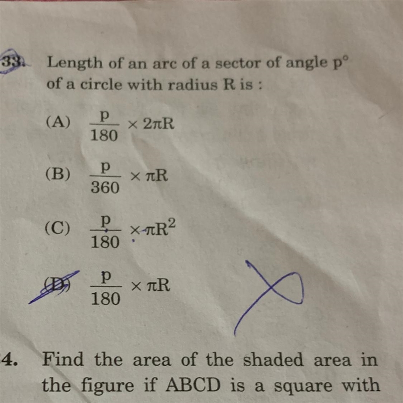 Length of an arc of a sector of angle pº of a circle with radius Ris-example-1