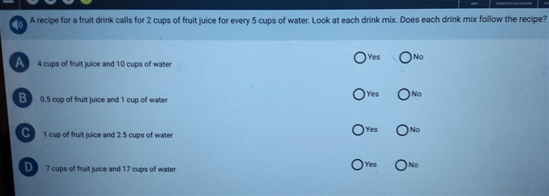 A recipe for a fruit drink calls for 2 cups of fruit juice for every 5 cups of water-example-1