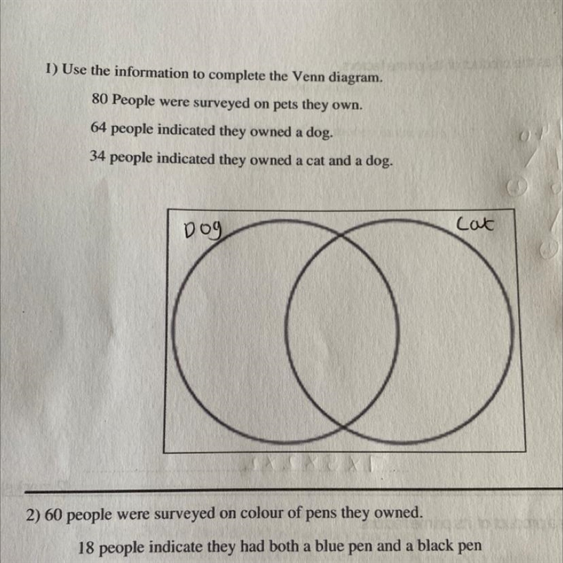 Use the information to complete the Venn diagram. 80 people surveyed on pets they-example-1